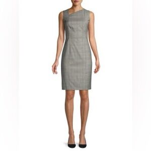 Hugo Boss Delray Natural Wool Stretch Check Sheath‎ Dress  NWT 10
